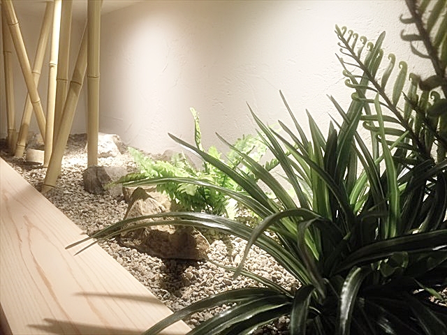 岡崎工務店オープンハウス　玄関　ホールの和風な坪庭が素敵です。