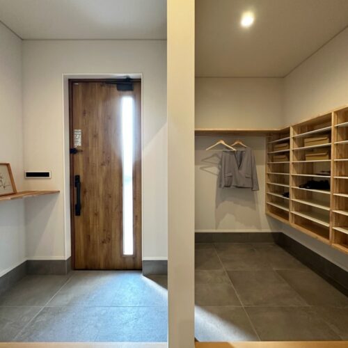 玄関は、家族用と来客用に分けられました。  どちらからも室内に入れる動線は、とても便利！