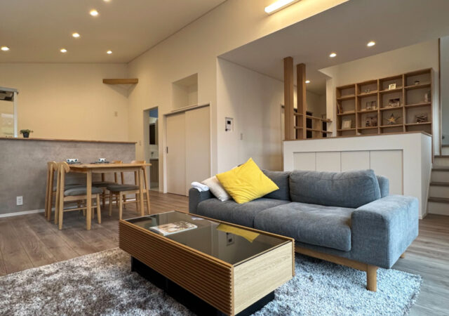 理想の休日を叶えるLDK!スキップフロアには漫画、ゲームを楽しむTVが2台!シンプルモダンな勾配天井の家